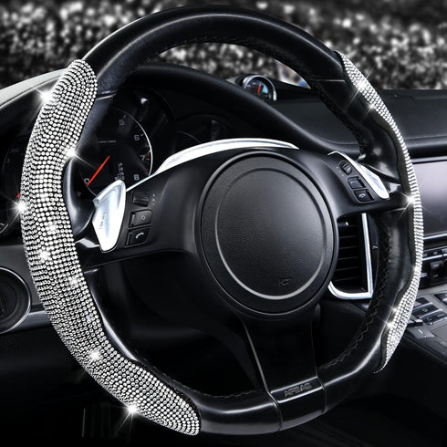 CAR PASS Bling Diamond Segmented Steering Wheel Cover with Crystal Rhinestones, 2PCS Wheel Protector Non-Slip Cute Car Accessories Universal Fit D...