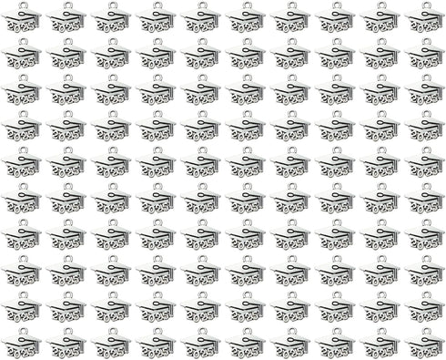 100PCS Mini 2025 Year Charms Graduation Cap Decorations Metal Tassel Charm Pendant for Graduation Tassels Keychains Bracelets Necklaces Earring Je...