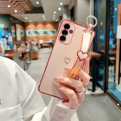 ZTOFERA Samsung Galaxy A15 5G Case with Wrist Strap,Luxury Cute Plating Edge Love Hearts Pattern for Girls Women, Finger Holder Kickstand Soft Sho...