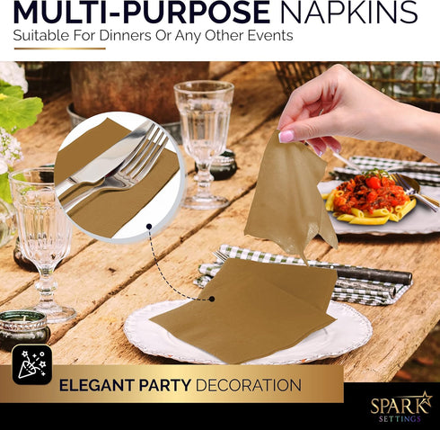 100 Pack Gold Beverage Napkins, Big Party Pack, 2 Ply, Ideal for Wedding, Party, Birthday, Dinner, Lunch, Cocktails. (5” x 5”) by Amcrate...