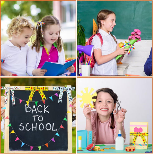 Whaline 12 Rolls Back to School Grosgrain Ribbon 60 Yards School Teacher Themed Wired Edge Ribbon School Bus Pencil Apple ABC Pattern Fabric Decor...