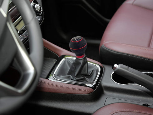 5 Speed Gear Stick Shifter Handle, Leather Covered Aluminum MT Car Shift Knob Fit Most Manual Transmissions, Red...