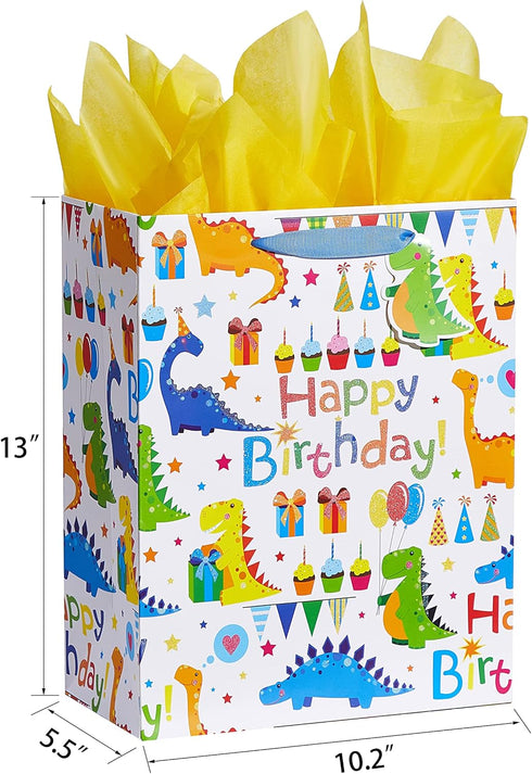 Bobobag 13" Large Gift Bag with Tissue Paper for kids Birthday gift bags (Dinosaur)...