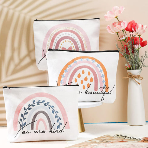 4 Pcs Rainbow Cosmetic Bag Teacher Nurse Inspirational Gift Bags for Women Girls You Are Loved Beautiful Kind Makeup Bag Bulk Personalized Canvas ...