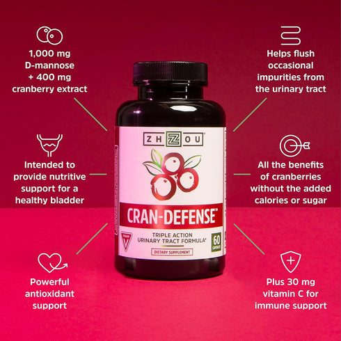 Zhou Nutrition Cran Defense, Cranberry Concentrate Urinary Tract Formula, Flush Out Impurities and Healthy Bladder Support, 3 in 1 Formula - Cranb...