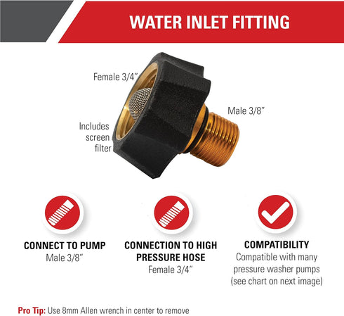 Simpson Cleaning 7112362 Water Inlet Fitting for Multiple Pressure Washer Pumps, Gold...
