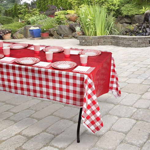 Hammont Picnic Cups – 9 oz Gingham BBQ Party Supplies - Birthday | Backyard | Picnic Decorations - Red & White Checkered Disposable Paper Cups (50...