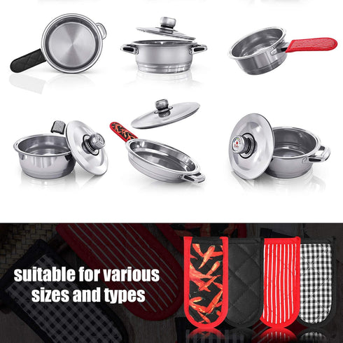 Geiserailie 8 Pieces Pan Handle Sleeve Heat Resistant Pot Sleeve Grip Non-Slip Skillet Pot Holder Machine Washable Cast Iron Handle Cover Cotton A...