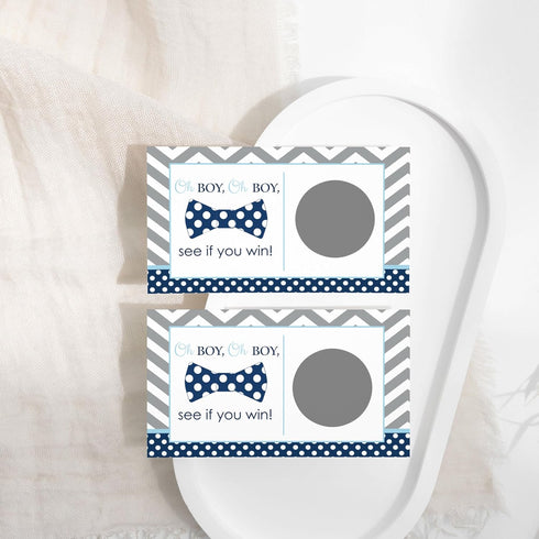 Bow-Tie Baby Shower Games for Boys - 28 Pack Scratch Off Game Cards - Fun Guest Activities to Reveal Prizes - Little Man Theme in Blue and Grey...