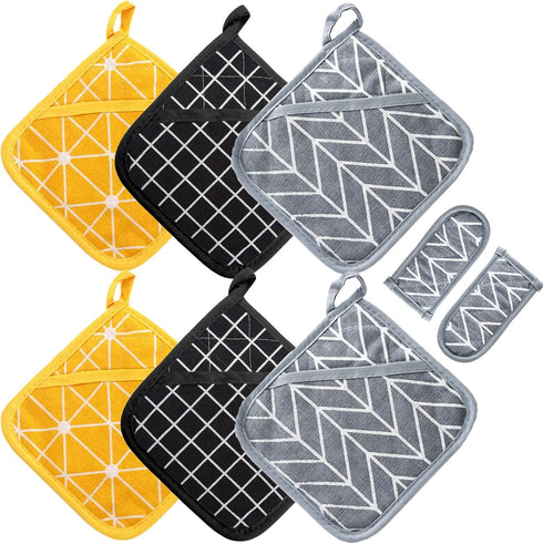 Heat Resistant Potholders Hot Pads-6 Kitchen Pot Holders Set with 2 Pan Hot Handle Holders Trivet for Cooking and Baking,with Recycled Infill Terr...