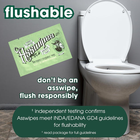 Asswipes Flushable Wipes for Adults - Individually Wrapped Travel Flushable Butt Wipes (30 count) Extra-Large, No Added Fragrance, Alcohol-Free wi...