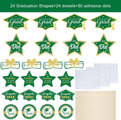 Green and Gold Graduation Decorations Set of 24 Class of 2025 Table Decor Congrats Grad Party Centerpiece Sticks Table Toppers Graduation Party Su...
