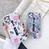 Compatible with iPhone 11 Pro Max Case Finger Grip,3D Embossed Pink Flowers Gray Shell Design,Rugged Shockproof Slim Fit Dual Layer Finger Ring Lo...