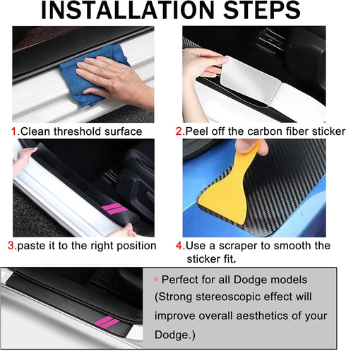 5PCS Door Sill Guard Decoration Stickers for Dodge Charger Challenger Durango Journey Universal Fit to All Dodge Cars Fiber Leather Door Sill Prot...