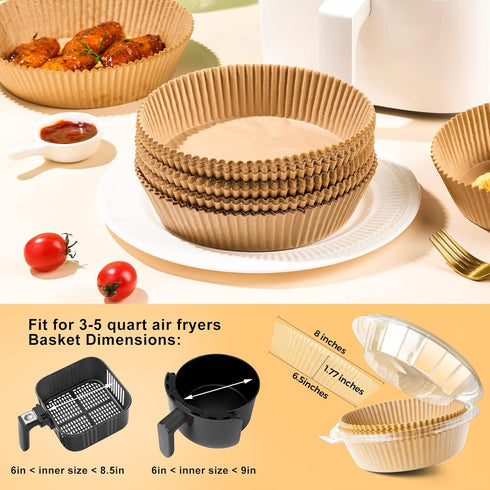 Air Fryer Paper Liners Disposable: 100PCS Round Airfryer Oven Insert Parchment Sheets Grease and Water Proof Non Stick Basket Liners for Baking Co...