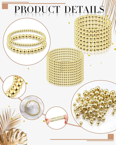 Taiyin 40 Pcs Gold Bead Bracelet Bead Elastic Ball Bracelet Gold Beaded Bracelets for Women Beaded Stretch Bracelets for Girls Couple Friendship J...
