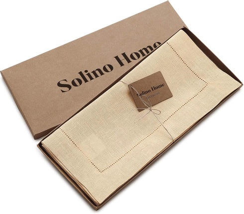 Solino Home Beige Linen Table Runner 36 Inch – 100% Pure Linen Classic Hemstitch Table Runner 14 x 36 Inch – Machine Washable Dining Table Runner ...