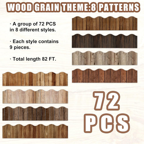 Whaline 82Ft Wood Grain Bulletin Board Borders Brown Wood Texture Adhesive Trim Border for School Classroom Office Party Decoration...