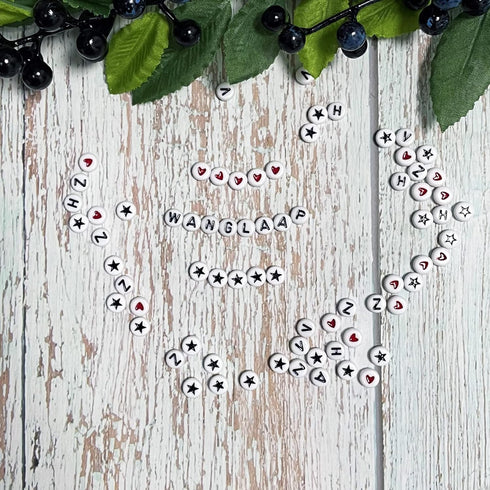 1450Pcs Letter Beads, Acrylic 4x7mm Round Alphabet A-Z and Red Heart Black Star Beads for Bracelets Necklaces DIY Jewelry Making (White)...