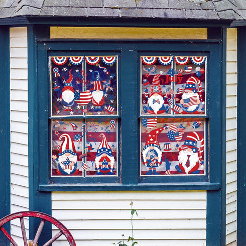 138Pcs Patriotic Window Clings 4th of July Gnome American Flag Firework Window Decals Red Blue Star Stripe Double-Sided Prints PVC Stickers for In...