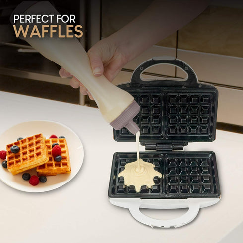Pancake Batter Dispenser Pen, Easy Squeeze Bottle Baking Drip Proof Silicone Nozzle and Measurement Marker Plastic Condiment Bottles Pancakes, Waf...
