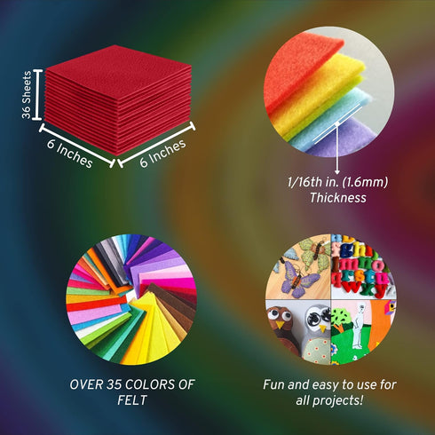 FabricLA Acrylic Felt Sheets for Crafts - Soft Precut 6" X 6" Inches (15cm X 15cm) Felt Squares - Use Felt Fabric Craft Sheets for DIY, Hobby, Cos...