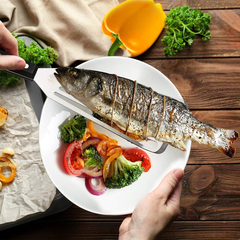 HaSteeL Fish Spatula 2-Piece, Stainless Steel Slotted Turner for Flipping, Turning, Frying & Grilling, Metal Slotted Spatulas Great for Kitchen Co...