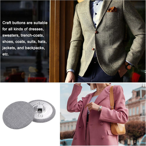 30pcs 40L Fabric Cloth Covered Button 25mm Round Metal Shank Sewing Buttons for Suits Dress Blouses, Grey...