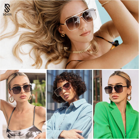 SOJOS Trendy Aviator Sunglasses Womens Oversized Retro Rhinestone Double Bridge Square Women Shades SJ1195...