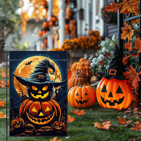 Halloween Garden Flag, 12x18 Inch Double Sided Burlap, Halloween Jack O Lantern Garden Flag, Holiday Outdoor House Decoration?Lawn Flag Yard Flag?...