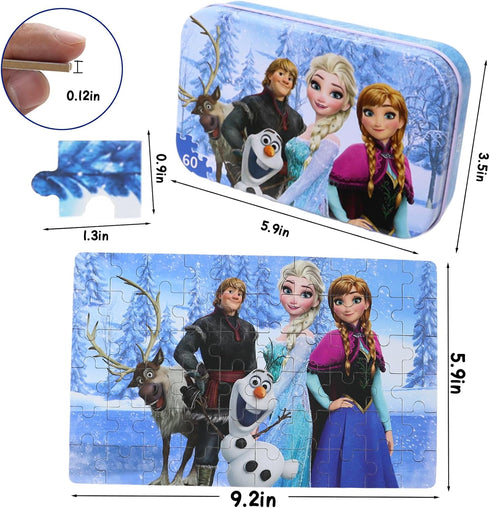 Princess Puzzles for Kids Ages 4-8 60 Pieces Puzzles for Kids Ages 3-5 Princess Puzzle for Girls and Boys Toys Jigsaw Puzzles in a Metal Box Educa...