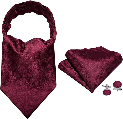 Barry.Wang Ascot Ties Cravat Tie Men Paisley Plaid Scarf Self Tie Pocket Square Cufflinks Set Wedding Party...
