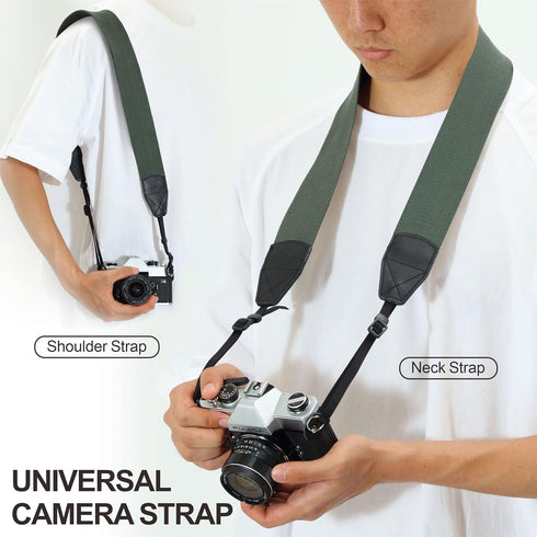 Padwa Lifestyle Dark Green Camera Strap - 2" Wide Cotton Woven Genuine Leather Head Camera Straps,Complimentary 2 Pcs Quick Release Clips for All ...