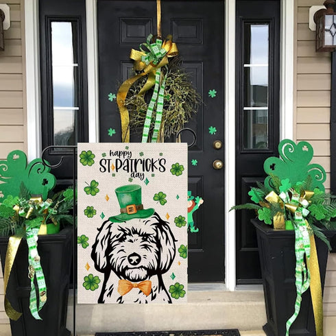 St Patricks Day Garden Flag Golden Doodle Dog Shamrocks Clovers Vertical Double Sided Holiday Outdoor Yard Decor 12.5 x 18 Inch...