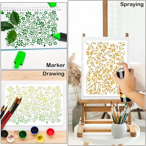 Large Flower Stencils for Painting on Wood Wall Reusable 16.5inch Floral Leaf Stencils for Crafts Canvas Furniture Wall Drawing Card Making Patter...