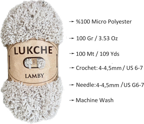 Lamby Soft Yarn Premium 100% Micro Polyester 109 Yds (100 Mt), 3.53 Oz (100 Gr) Soft and Bulky Yarn for Knitting, Crocheting, and Crafting (Bone, ...