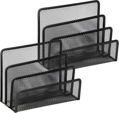 2 Pieces Desk Mail Organizer, Metal Mesh Small File Holders Letter Organizer, Bill/Document/Filing/Folders/Paper Organizer for Desktop (BLACK-2PCS...