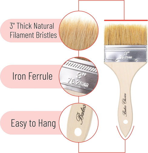 Bates- Chip Paint Brushes, 3 Inch, 6 Pack, Chip Brush, Brushes for Painting, Paint Brushes, Stain Brushes for Wood, Natural Bristle Paint Brush, 3...
