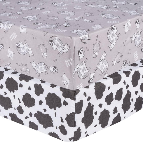 Sammy & Lou Cottage Cow 2-Pack Microfiber Fitted Crib Sheet Set, Fits Standard Crib Mattress 28 in x 52 in; Fully Elasticized,...