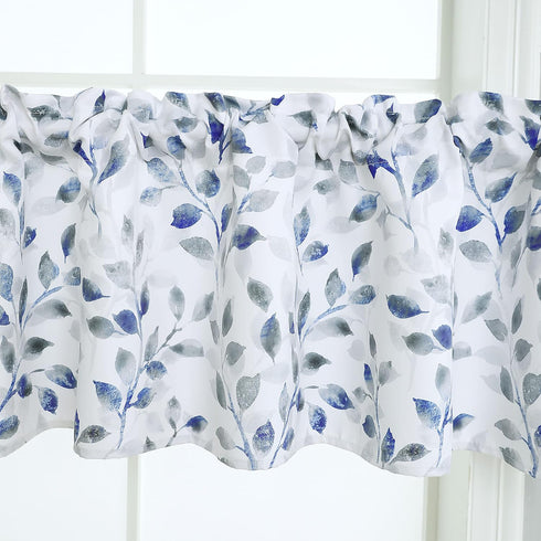 Valance for Windows Watercolor Leaves Print Rod Pocket for Kitchen 52 x 14 Inches, Blue/Gray...