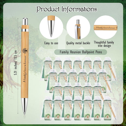 Family Reunion Favors Family Bamboo Pens Inspirational Ballpoint Pen with Family Reunion Bookmarks Paper Bookmarks and Gift Bag Family Reunion Gif...