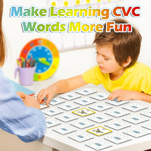 CVC Word Match Game,Memory Game, 60 Pcs Toddler Card Games for Kids Ages 3 4 5 6,Phonics Games Flash Cards for Preschool Kindergarten Learning Act...