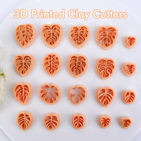 Puocaon Monstera Polymer Clay Cutters - 20 Leaves Clay Cutters for Polymer Clay Earrings Making, Tropical Leaf Clay Jewelry Cutters, Embossed Leav...