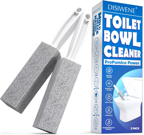 DISIWENE Pumice Cleaning Stone with Handle Toilet Bowl Cleaner Hard Water Ring Remover for Bath/Pool/Kitchen/Household Cleaning (2, 2 Pack with Ha...