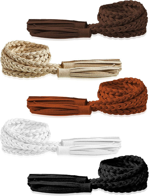 Geyoga 5 Pieces Rope Belt for Women Skinny Woven Boho Belt Braided Belt Stretch Thin Tassel Waist Belt Rope Chain Accessories for Skirt Dress, Chr...