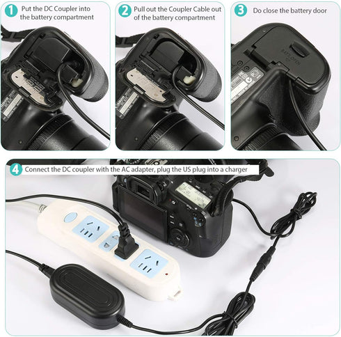 ACK-E6 Camera AC Power Adapter Replacement for LP-E6/LP-E6N Dummy Battery for Canon EOS 90D, 80D, 70D, 7D Mark II, 60D, 6D Mark II, 5D Mark II, 5D...