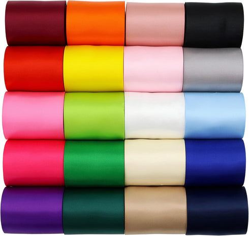 2 Inch Wide Solid Color Double Sided Polyester Satin Ribbon 20 Colors X 2 Yard Each Total 40 Yds Per Package...