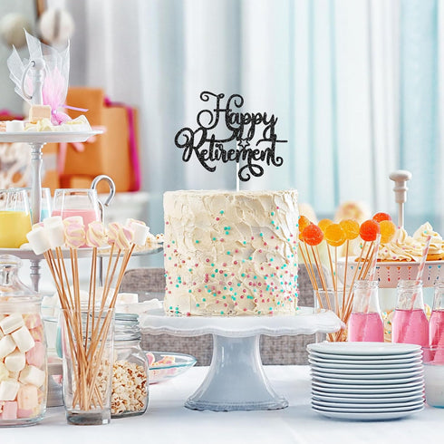 Happy Retirement Cake Topper I'm Retired Cake Decor Black Glitter The Adventure Begin, Women Men Retirement Party Decoration Supplies(Black Glitte...