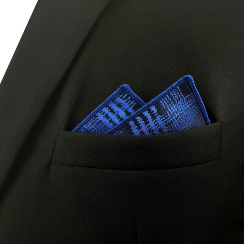 SHLAX&WING Scottish Plaid Mens Silk Pocket Square Blue Designer for Suit Jacket...