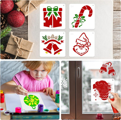 25 pcs Christmas Stencils Reusable, 6x6" Christmas Stencils for Painting on Wood, Plastic Drawing Painting Spraying Template for Greeting Cards, X...